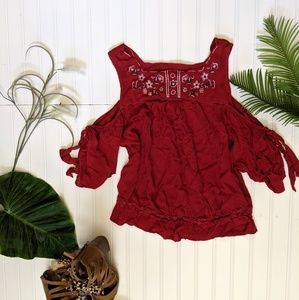 Knox Rose Embroidered Maroon Top
